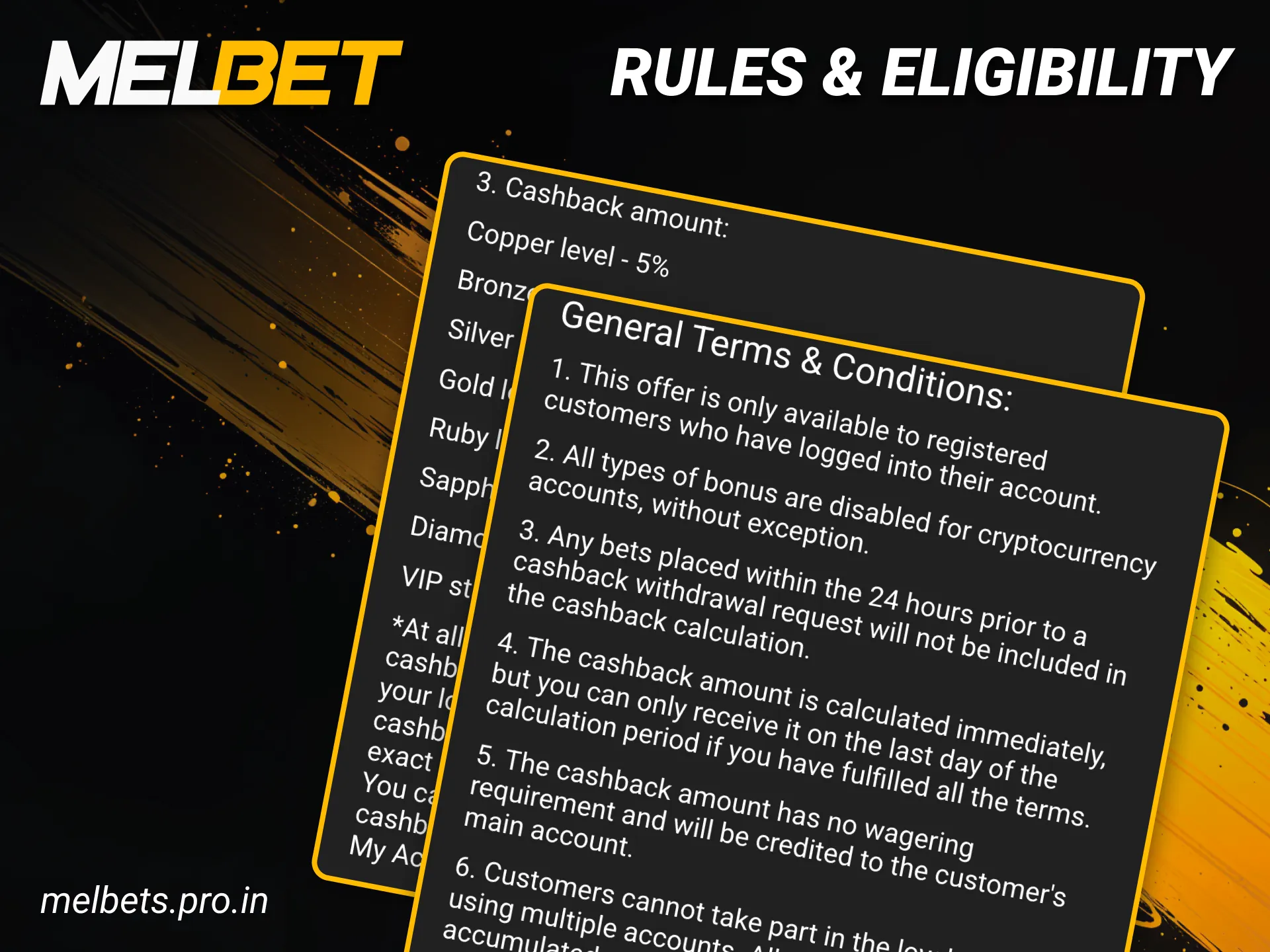 Follow all the rules and get VIP cashback at Melbet right now.
