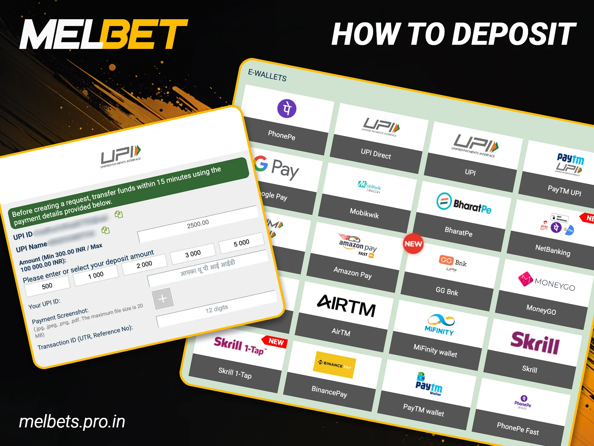 Learn how to deposit money to your account at Melbet.