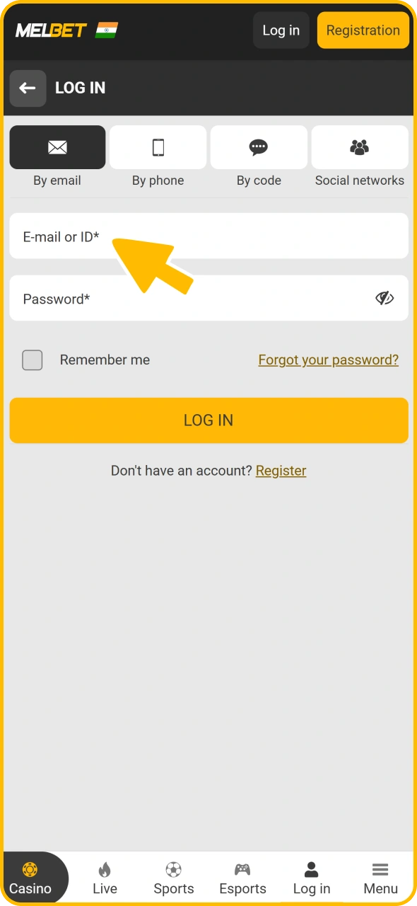 Login to your Melbet account to start basketball betting.
