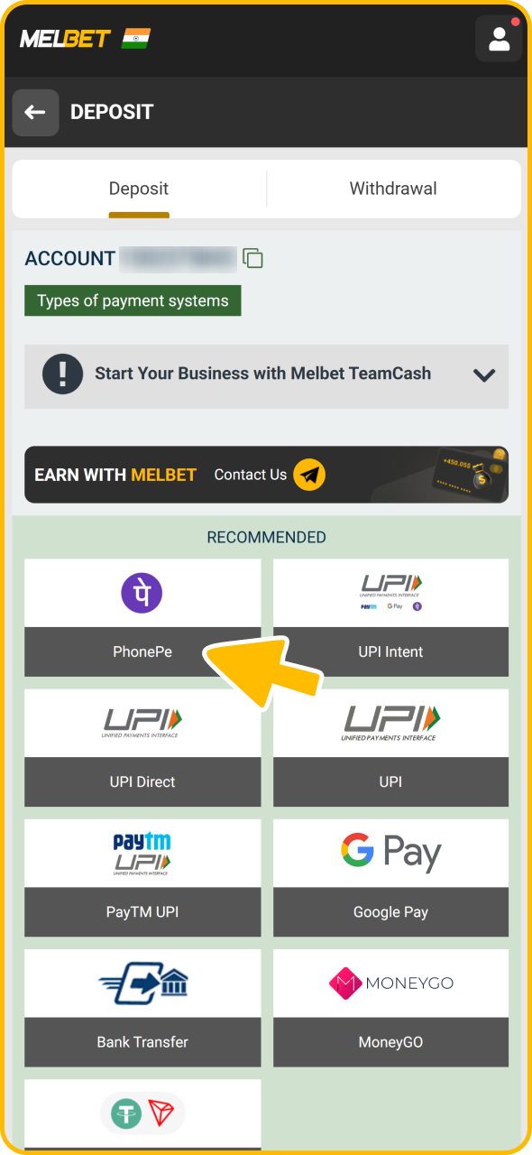 Deposit for your football betting session at Melbet.