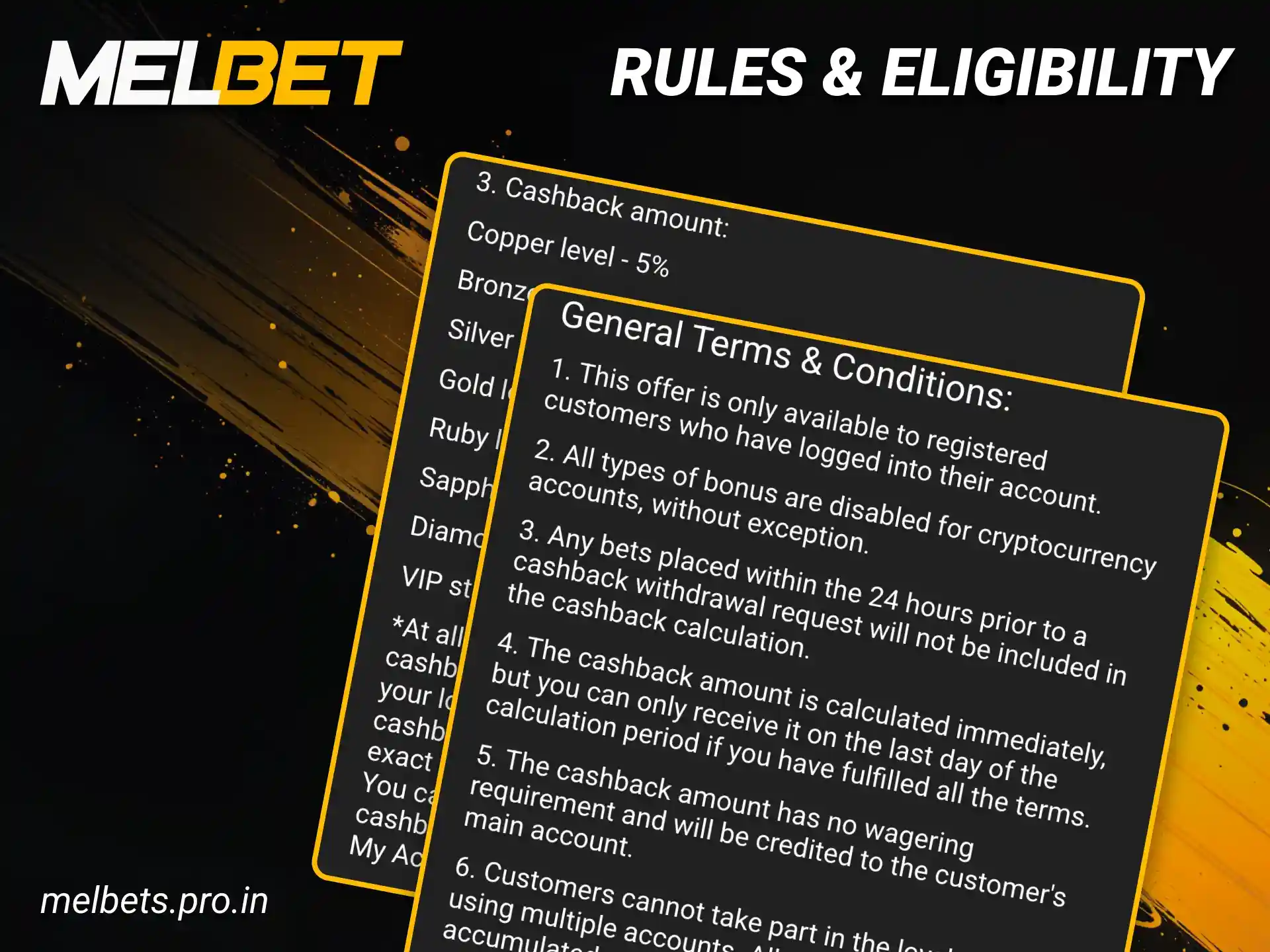 Follow all the rules and get VIP cashback at Melbet right now.